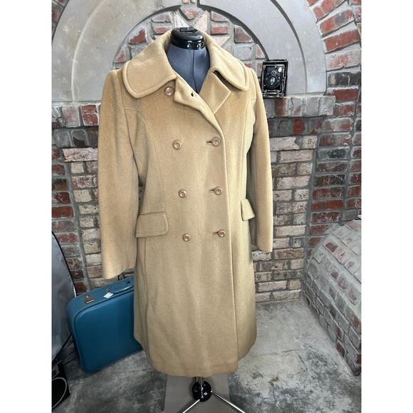 Rosewin wool coat overcoat vintage 60s long union made camel double breasted - Picture 1 of 12